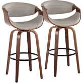 Symphony 30" Swivel Bar Stool Walnut Wood & Pewter Grey Leatherette with Black Footrest (Set of 2)